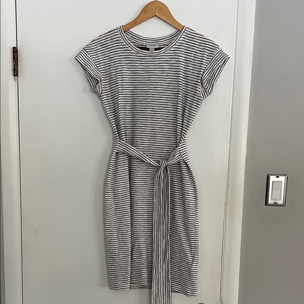 J. Crew Black and White Striped Midi Dress
